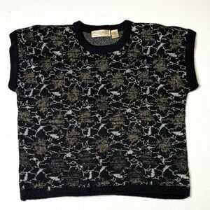 Vintage Jon Lawrence LTD Black & Gold Metallic Knit Sweater Vest Size Medium